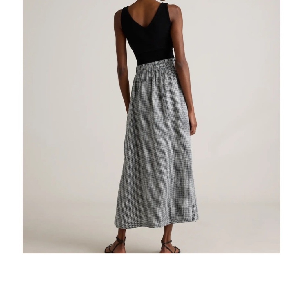 Quince Black & White Gingham Maxi Skirt with Side Slit 100% line - Picture 2 of 4